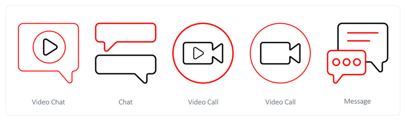 A set of 5 mix icons as video chat, chat, video call