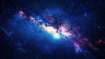 Fototapeta premium A stunning background of the Milky Way galaxy, showcasing its brilliant stars and cosmic dust in deep shades of blue and purple 