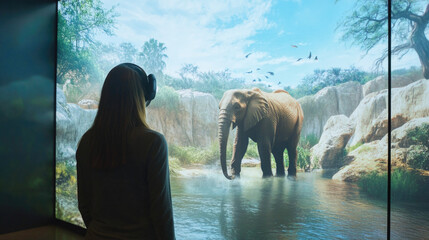 Virtual reality safari experience with immersive elephant encounter in digital environment