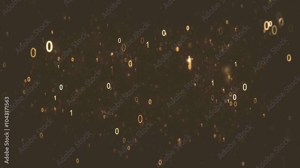 Poster 3d digital binary code data background/ animation of an abstract gold binary data code digits and nu