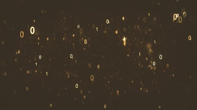 3d Digital Binary Code Data Background/ Animation of an abstract gold binary data code digits and numbers with depth of field and blur effects