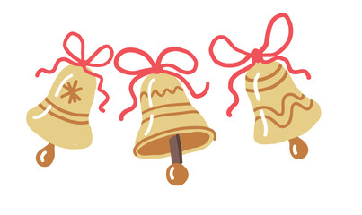 Jingle Bells with Red Ribbon. Christmas hand drawn decoration.
