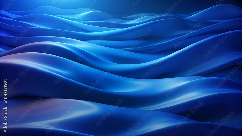 Poster 3d render, abstract minimal neon background with a glowing wavy line. Dark wall illuminated with led lamps. Blue futuristic wallpaper. 3D Abstract Background. 