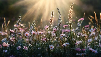 Obraz premium Wildflowers Gently Swaying in a Soft Summer Breeze, Embracing Nature's Beauty and Tranquility.