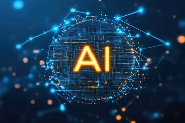 Obraz premium Artificial intelligence logo, AI icon, machine learning concept