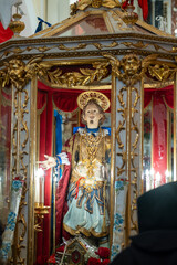 Fototapeta premium Festival of Sant'Efisio in Cagliari, Sardinia. The statue of Saint Effisio in Church of Sant'Efisio, in the old part of town.