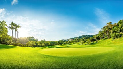 Obraz premium Sunlit Golf Course with Palm Trees
