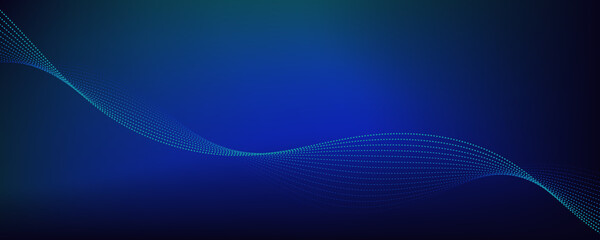 Abstract blue background with waves. Futuristic waves and particles