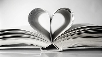 heart shaped book pages in black and white photography