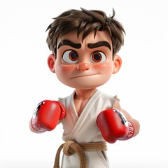 Cartoon Character in Boxer Uniform in Action Pose