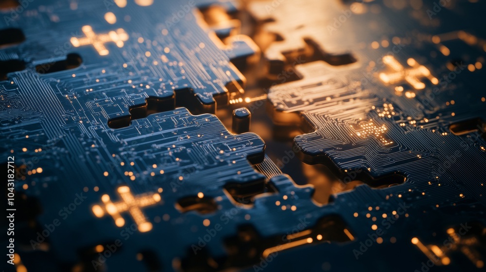 Poster Microservices Integration. Circuit Pattern Puzzle Pieces