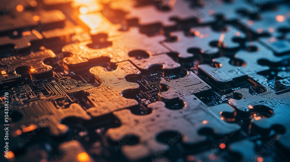 Poster Microservices Integration. Circuit Pattern Puzzle Pieces