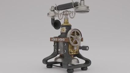 Antique telephone with white background