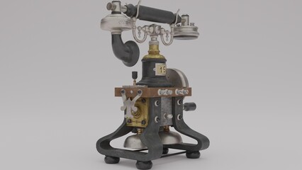 Antique telephone with white background