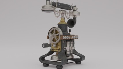 Antique telephone with white background