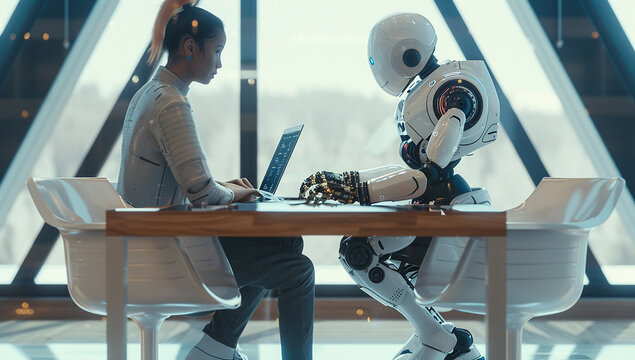 A robot working together at the desk