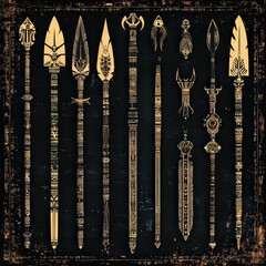 African tribal spear and weapon designs in vector detail