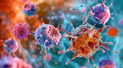 High-Resolution Necrotic Cell Structure: Vibrant Highlighted Components, Surrounding Tissue Context