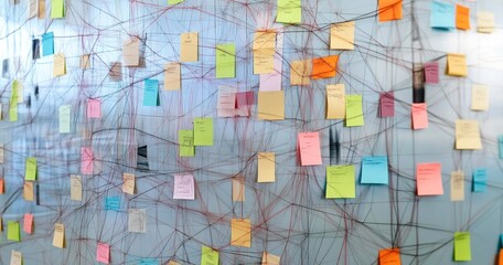 Fototapeta premium Connecting the Dots: A Wall of Financial Relationships and Variables