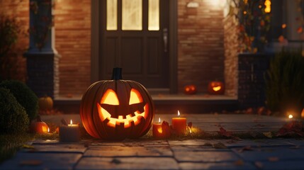 Fototapeta premium Eerie Ambience of Jack-o'-Lanterns on a Dark Night