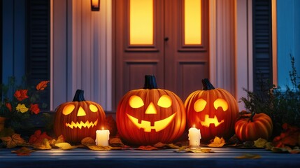 Obraz premium Spooky Carved Faces of Pumpkins Bringing Halloween Cheer