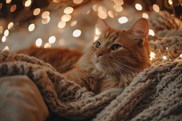 cat on cozy blanket close-up