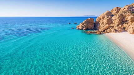 Sunlit secluded beach cove with crystalclear waters and rocky cliffs, untouched nature, peaceful coastal escape,  secluded cove, nature retreat