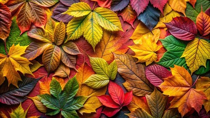 Fototapeta premium High angle abstract background with colorful leaves