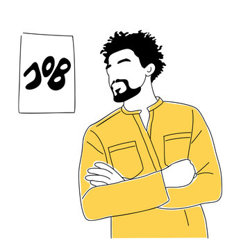 recommend clip art: Black man seeking job. Employment and carrier concept business sketch illustration isolated on transparent background. Best job candidate, job interview outline drawing.