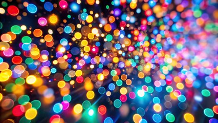 High angle abstract pattern of colorful lights on dark background