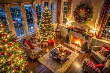 Fototapeta premium Christmas Lights Home Decor: Captivating Low Light Photography for a Festive Atmosphere