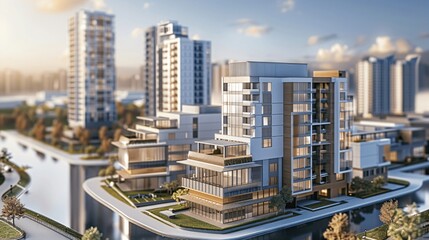 Naklejka premium Modern Urban Architecture and Scenic Waterway View