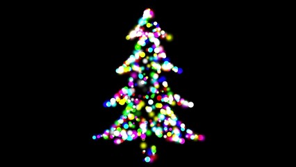 Obraz premium Beautiful illustration of Christmas tree with colorful bokeh lights on plain black background