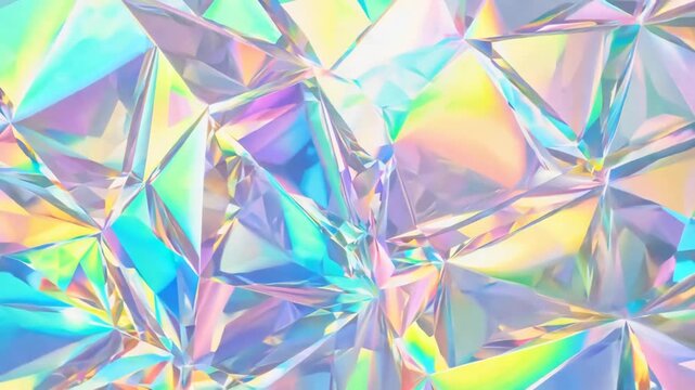 Abstract background with a reflective glass and crystal prism light rainbow surface shimmering in holographic colors