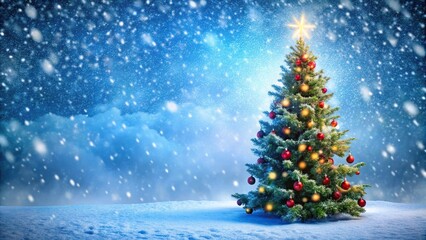 High angle Christmas tree in snowing background Christmas wallpaper with background lights