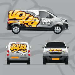 Hand drawn letters on company van as brand, mockup offer from three sides.