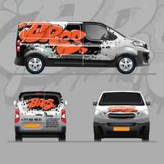 Handwritten brand inscription on the company van, mockup on three sides.