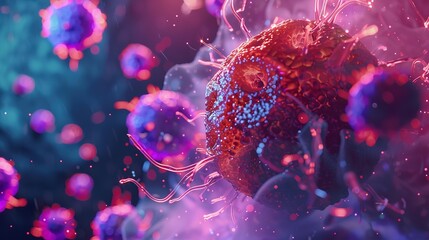 High-Resolution Necrotic Cell Structure: Vibrant Highlighted Components, Surrounding Tissue Context