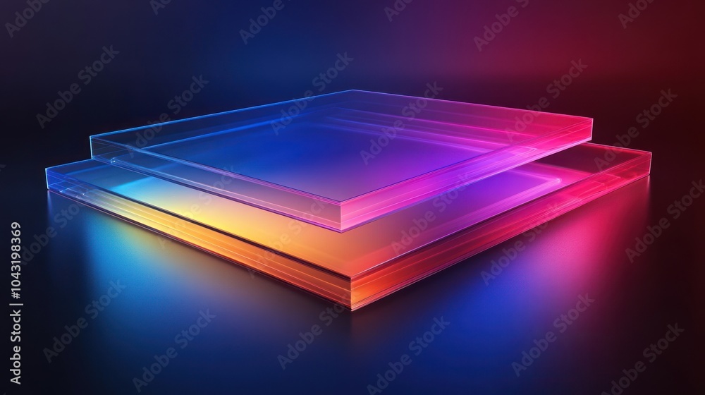 Wall mural layered translucent holographic panels with glowing edges and soft reflections on a dark gradient su