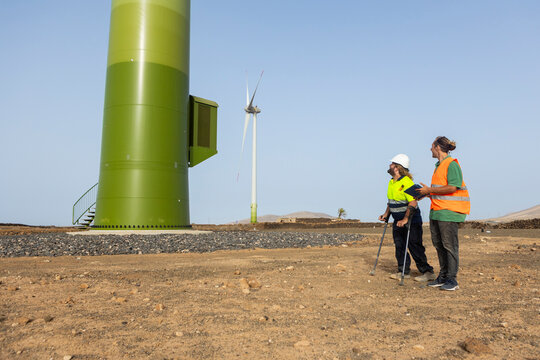 Disabled inspector working at a wind farm site