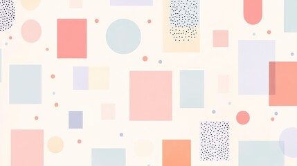 Pastel geometric shapes in soft tones of peach, lavender, and pale blue arranged in a minimalist pattern