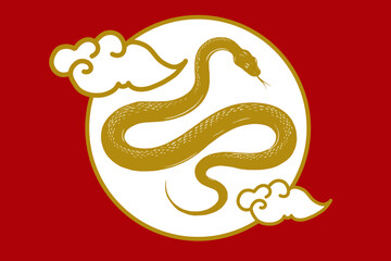 The golden snake, framed by clouds, represents strength and grace in the Year of the Wood Snake. It reflects renewal and opportunity in Chinese culture.