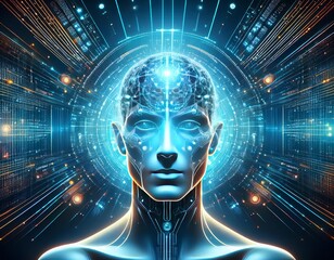 Illustration of the human brain combined with modern technology, Generative AI