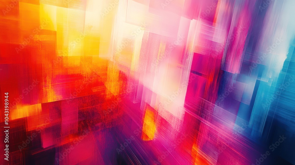 Poster abstract blend of vivid colors and digital glitch effects, creating a visually striking and modern b
