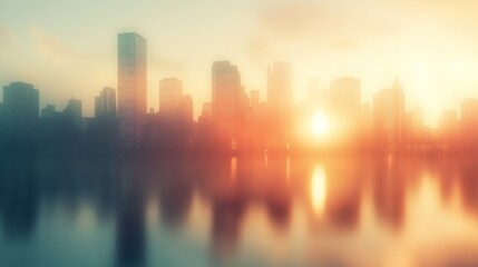 Abstract city skyline silhouette in the background with muted colors and a soft focus for a business theme
