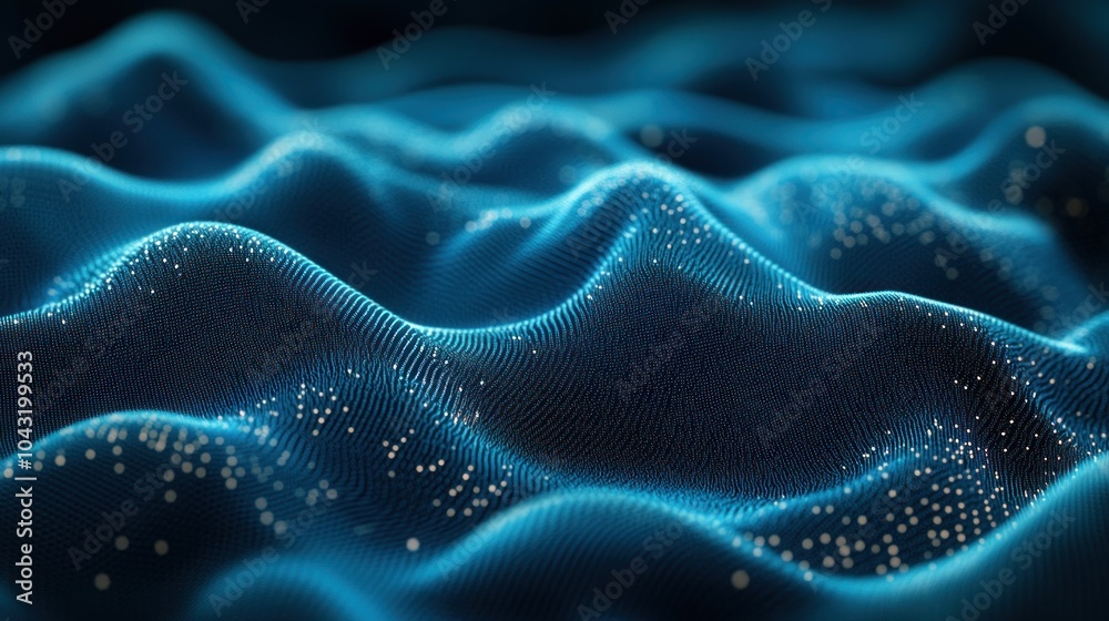 Wall mural digital wave of tiny pixelated squares in shades of blue and teal, simulating data flow