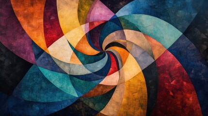 Fototapeta premium Dynamic swirl of multicolored geometric shapes overlapping in a playful, energetic pattern