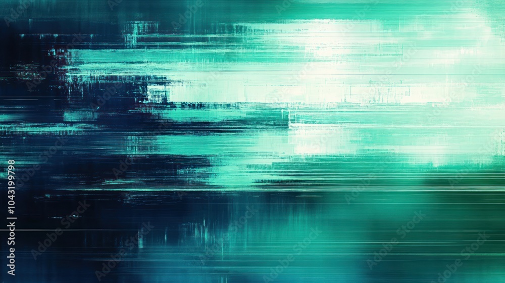 Wall mural horizontal digital distortion with alternating glitch lines and static noise in vibrant shades of gr