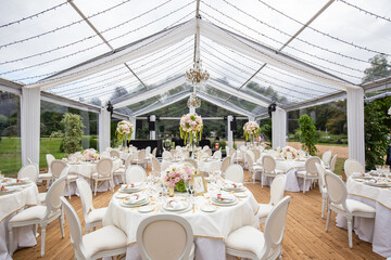 Luxurious Wedding Reception Tent with Elegant Floral Decor
