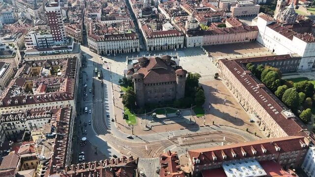Aerial view of Palazzo Madama in Turin, Italy